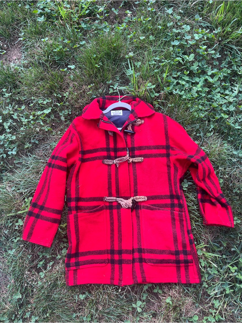 Vintage Made in the USA Woolrich Red and Black Plaid Toggle Coat